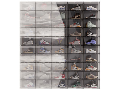 现代玻璃柜门的运动鞋展柜3d模型 现代玻璃柜门的运动鞋展柜