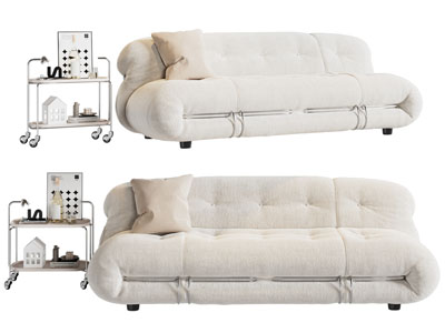 现代奶油风多人沙发 边几