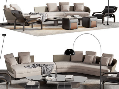 现代弧形多人沙发 休闲座椅 沙发凳子和茶几组合