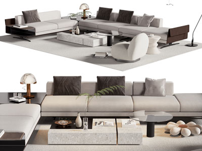 现代转角多人沙发 茶几组合