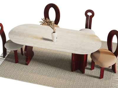 现代中古风椭圆形餐桌椅组合