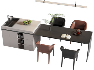 现代水吧台餐桌椅组合