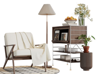 现代休闲椅子 边柜 落地灯