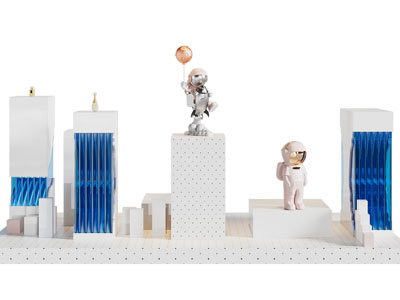 现代宇航员美陈 户外装置 摆件组合