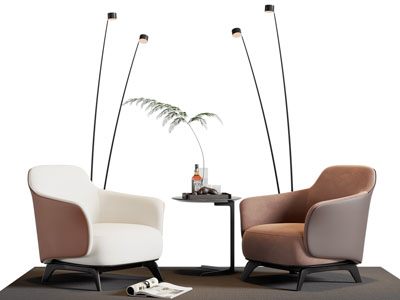 现代单人沙发 边几 落地灯