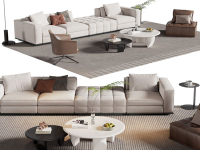 现代多人沙发 懒人沙发 休闲椅子和茶几组合