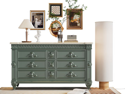 欧式中古风玄关柜 边柜 落地灯3d模型 欧式中古风玄关柜 边柜 落地灯