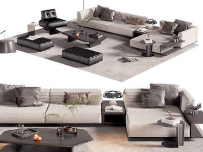 现代转角多人沙发 沙发凳子和茶几组合