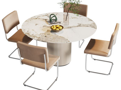 现代大理石圆形餐桌椅组合