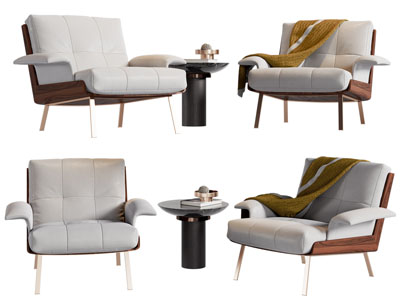 现代单人沙发 边几