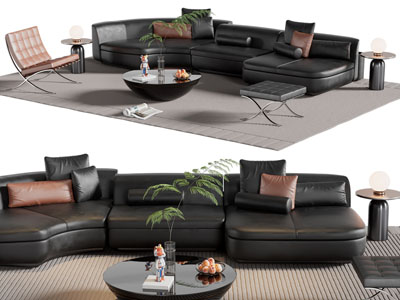 现代皮质转角多人沙发 休闲椅子和茶几组合