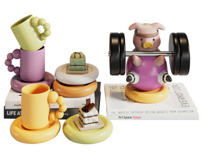 现代茶具杯子 雕塑雕刻摆件组合