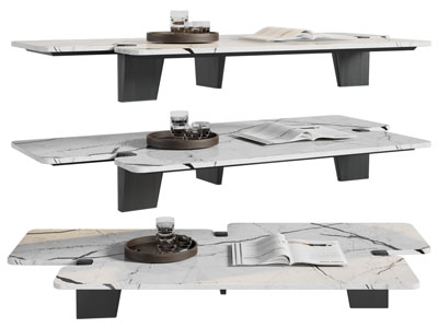 现代长方形大理石茶几3d模型 现代长方形大理石茶几