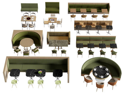 现代饭店卡座餐桌椅组合