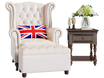 美式单人沙发 脚踏 边几