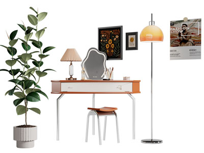 现代化妆 梳妆台 落地灯 装饰挂画