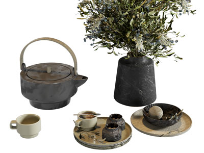 新中式茶壶 茶具杯子 花瓶花卉摆件组合