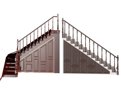 美式实木带收纳柜的楼梯3d模型 美式实木带收纳柜的楼梯