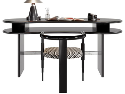 新中式书桌椅组合3d模型 新中式书桌椅组合