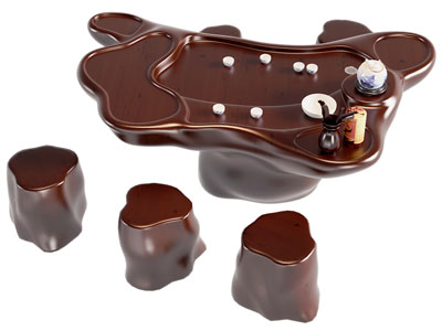 新中式不规则形茶桌 茶凳组合