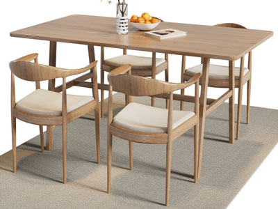 北欧长方形实木餐桌椅组合