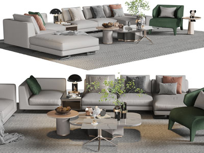 现代多人沙发 休闲椅子和茶几组合