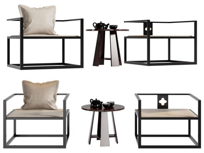 新中式休闲椅子和边几