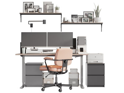现代办公桌椅组合 墙面置物架