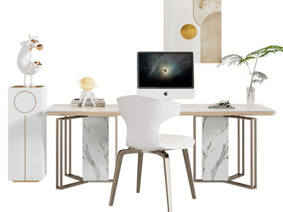 现代轻奢长方形书桌椅组合3d模型 现代轻奢长方形书桌椅组合