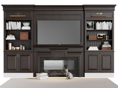 美式实木书柜 壁炉火炉3d模型 美式实木书柜 壁炉火炉