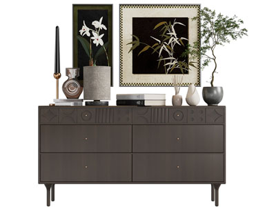 现代中古风玄关柜 边柜 装饰挂画