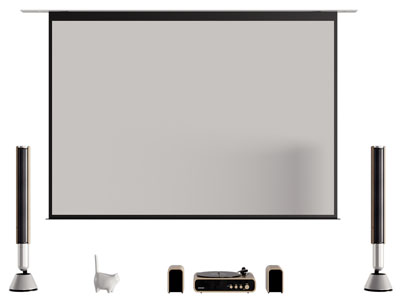 现代家庭影院 投影幕布 立式音响 投影仪