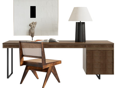 侘寂风中古风书桌椅组合3d模型 侘寂风中古风书桌椅组合