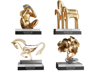 新中式卡通猴子 马匹 花朵雕塑雕刻 摆件组合3d模型 新中式卡通猴子 马匹 花朵雕塑雕刻 摆件组合