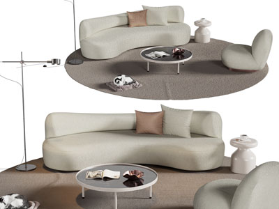 现代弧形多人 单人沙发和茶几组合