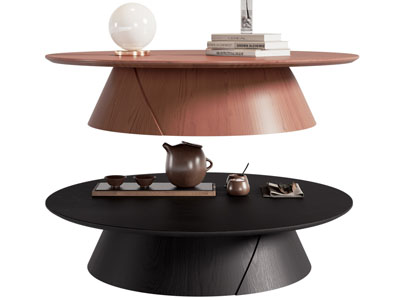 新中式圆形茶几 茶具杯子3d模型 新中式圆形茶几 茶具杯子