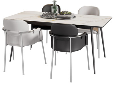 现代长方形餐桌椅组合