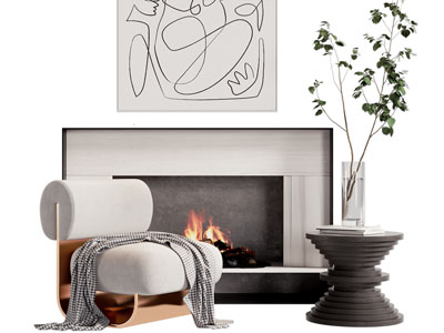 现代休闲单人沙发 壁炉火炉