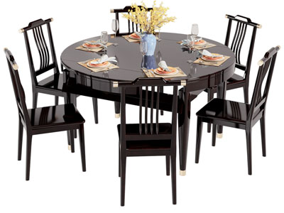 新中式圆形餐桌椅组合