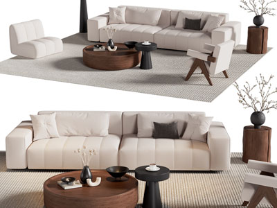 侘寂风奶油风双人 单人沙发 休闲椅子和茶几组合