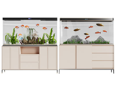 现代带收纳柜的鱼缸水族