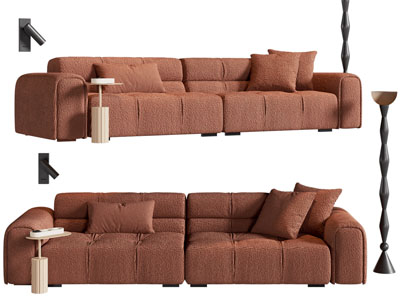 现代布艺多人沙发 落地灯