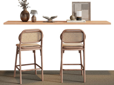 侘寂风吧台 藤编吧椅