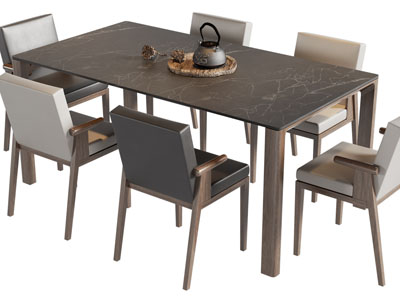 新中式长方形餐桌椅组合