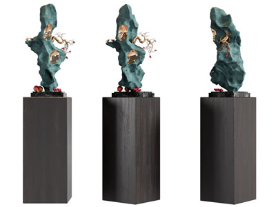 新中式假山石头雕塑雕刻 摆件组合3d模型 新中式假山石头雕塑雕刻 摆件组合