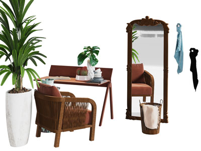 现代中古风书桌 穿衣镜3d模型 现代中古风书桌 穿衣镜