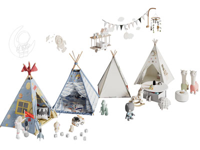 现代儿童帐篷 玩偶 积木玩具