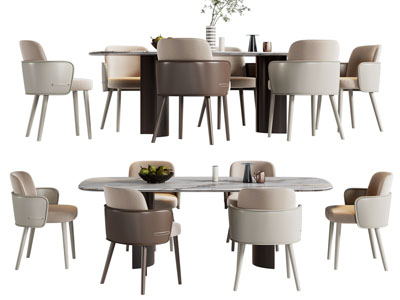 现代大理石椭圆形餐桌椅组合