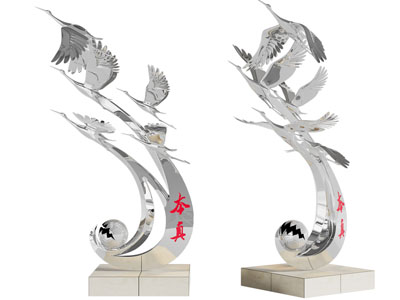 新中式仙鹤雕塑雕刻摆件组合3d模型 新中式仙鹤雕塑雕刻摆件组合