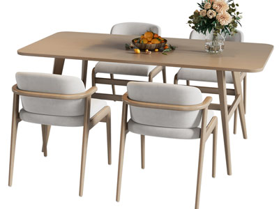 北欧实木长方形餐桌椅组合